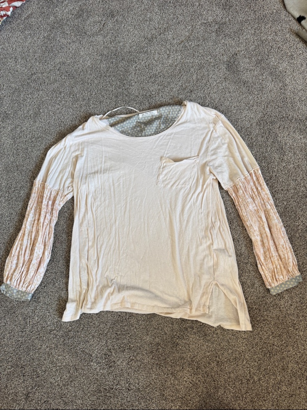 We The Free Cream Long Sleeve Tee with Blush Pink Sleeves